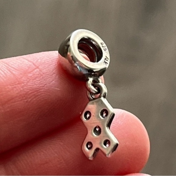 Pandora Pink CZ Breast Cancer Awareness Ribbon Retired Dangle Bead Charm - Picture 4 of 4